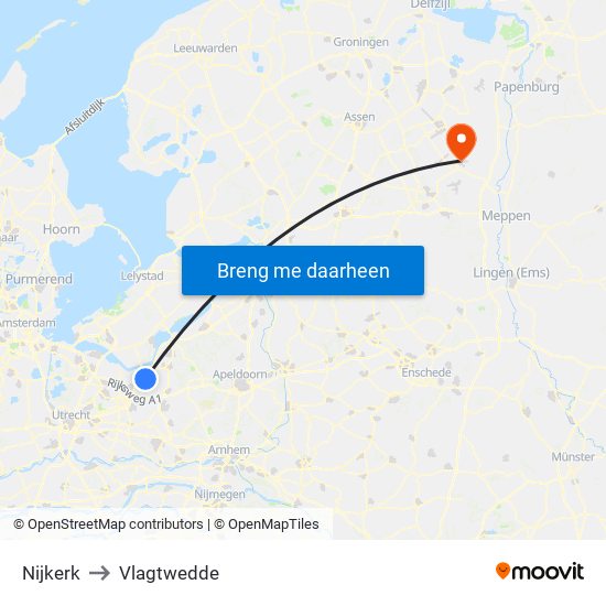Nijkerk to Vlagtwedde map