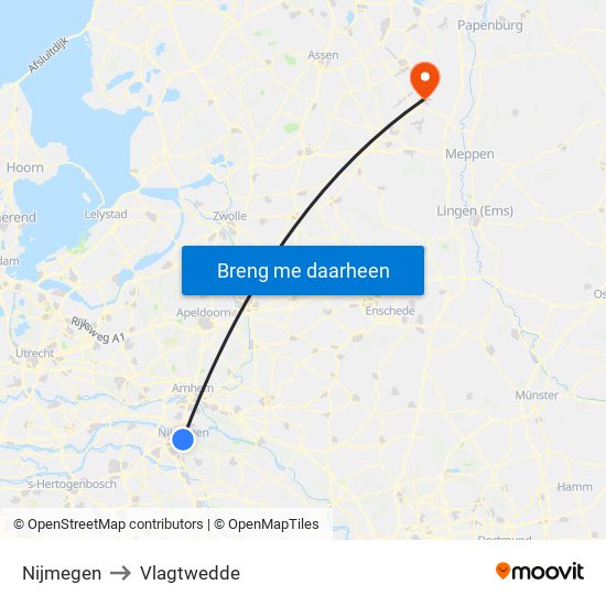 Nijmegen to Vlagtwedde map