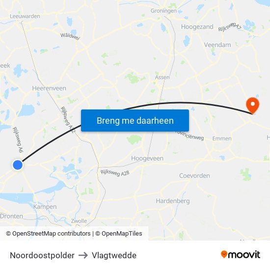 Noordoostpolder to Vlagtwedde map