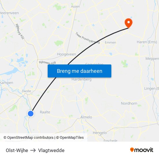 Olst-Wijhe to Vlagtwedde map