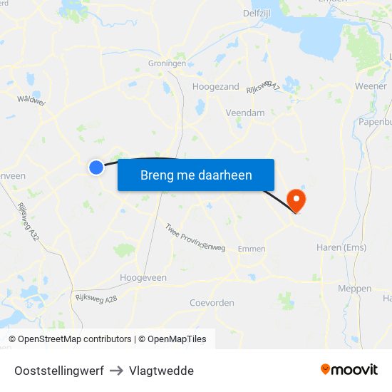 Ooststellingwerf to Vlagtwedde map