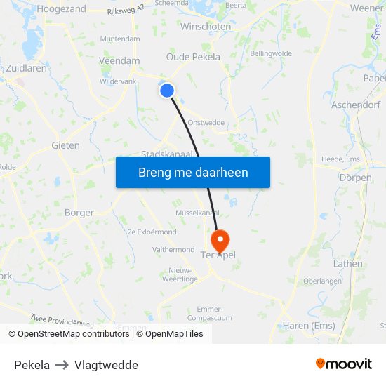 Pekela to Vlagtwedde map