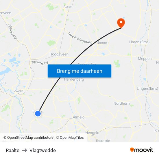 Raalte to Vlagtwedde map