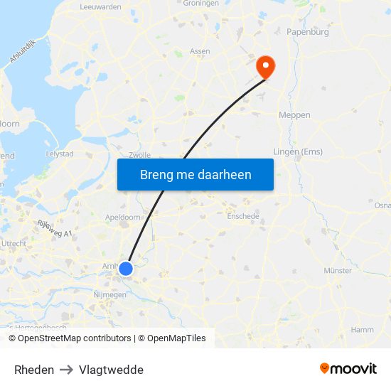 Rheden to Vlagtwedde map