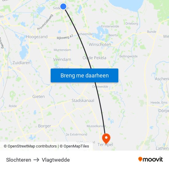 Slochteren to Vlagtwedde map