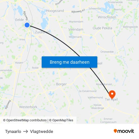 Tynaarlo to Vlagtwedde map