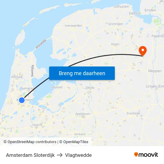 Amsterdam Sloterdijk to Vlagtwedde map