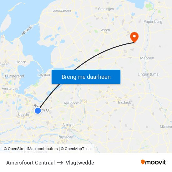 Amersfoort Centraal to Vlagtwedde map