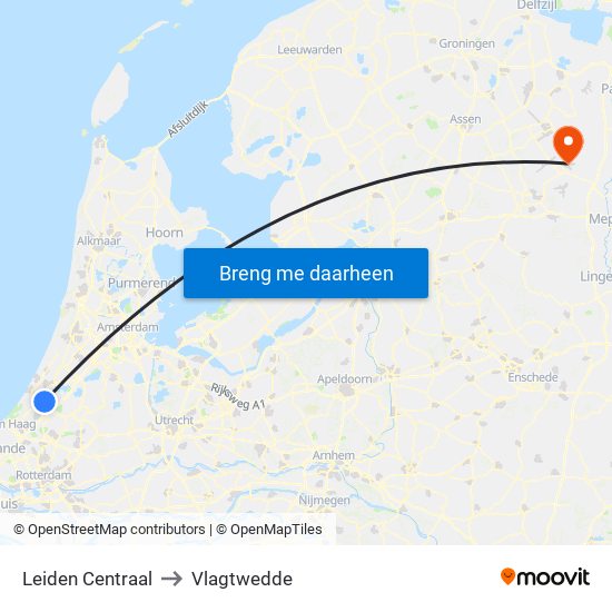 Leiden Centraal to Vlagtwedde map