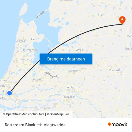 Rotterdam Blaak to Vlagtwedde map