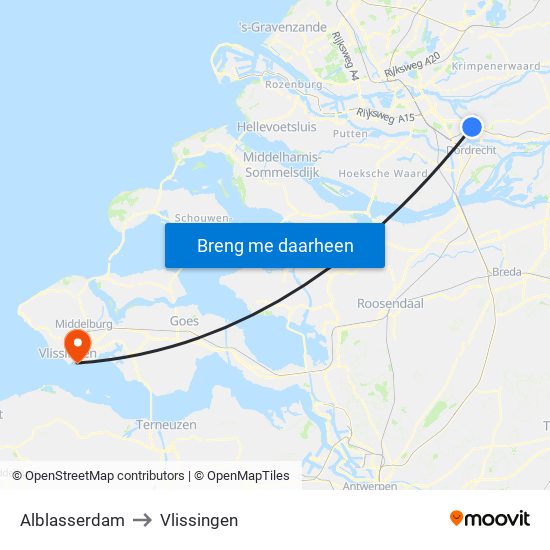 Alblasserdam to Vlissingen map