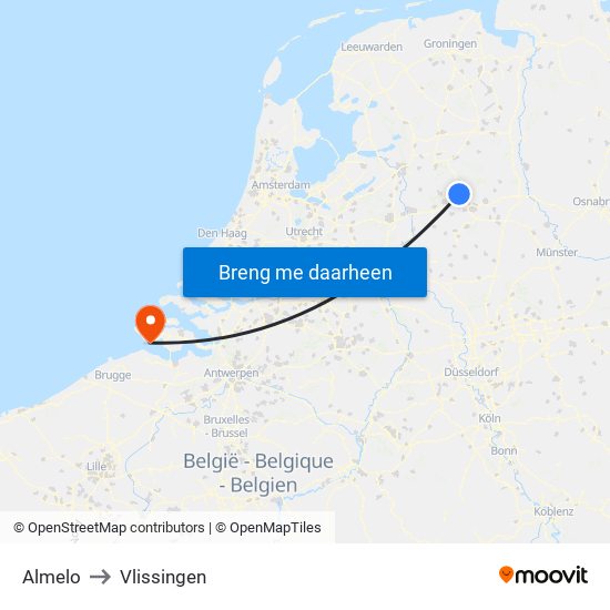 Almelo to Vlissingen map