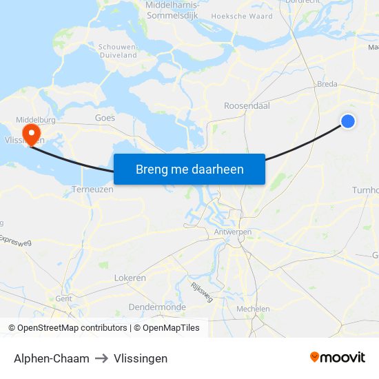 Alphen-Chaam to Vlissingen map