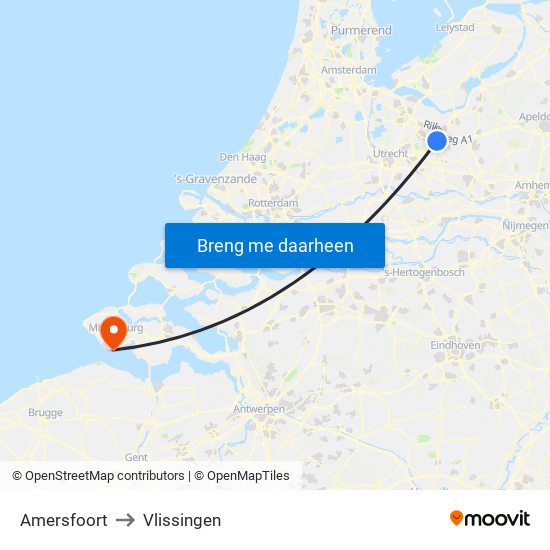 Amersfoort to Vlissingen map
