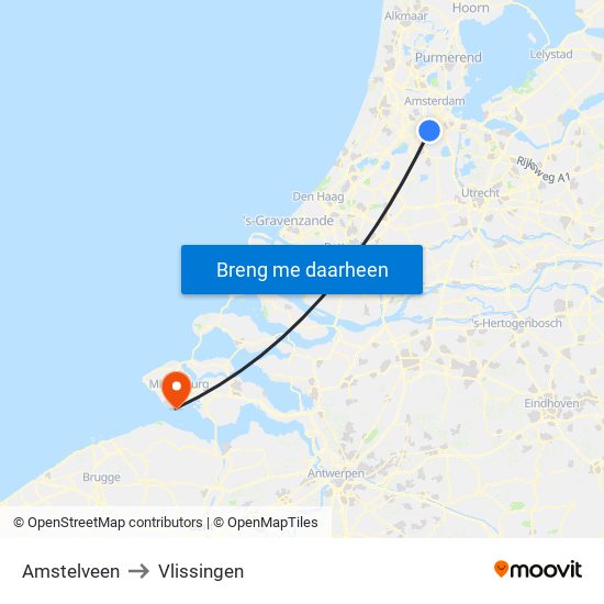 Amstelveen to Vlissingen map