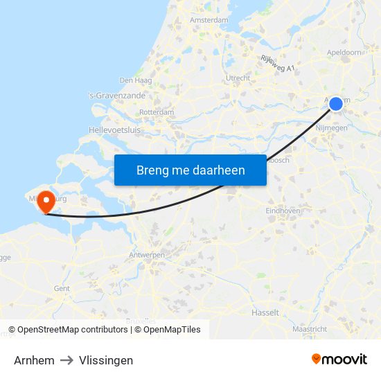 Arnhem to Vlissingen map