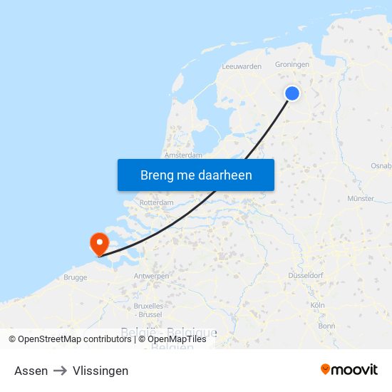 Assen to Vlissingen map
