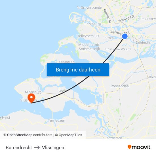 Barendrecht to Vlissingen map