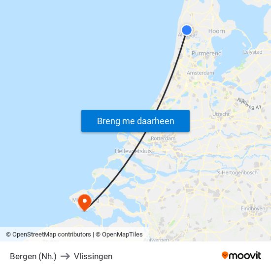 Bergen (Nh.) to Vlissingen map