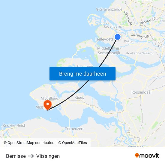 Bernisse to Vlissingen map