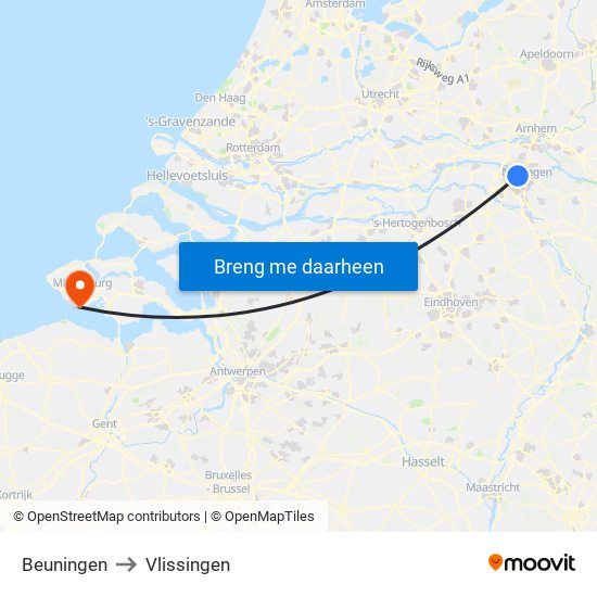 Beuningen to Vlissingen map