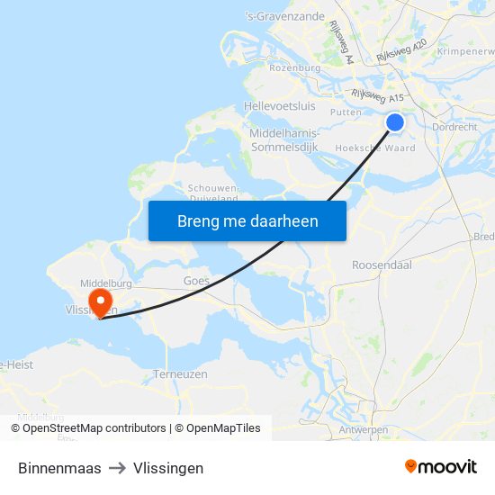 Binnenmaas to Vlissingen map