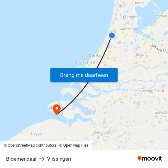 Bloemendaal to Vlissingen map