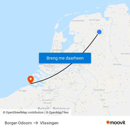 Borger-Odoorn to Vlissingen map