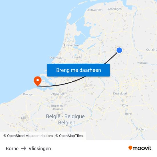 Borne to Vlissingen map