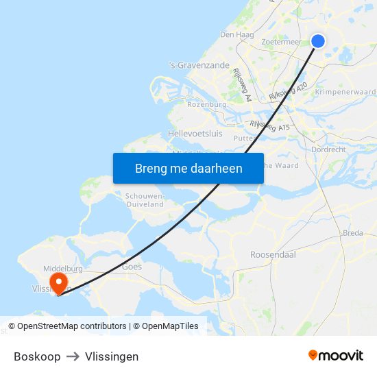 Boskoop to Vlissingen map