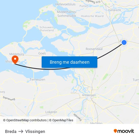 Breda to Vlissingen map