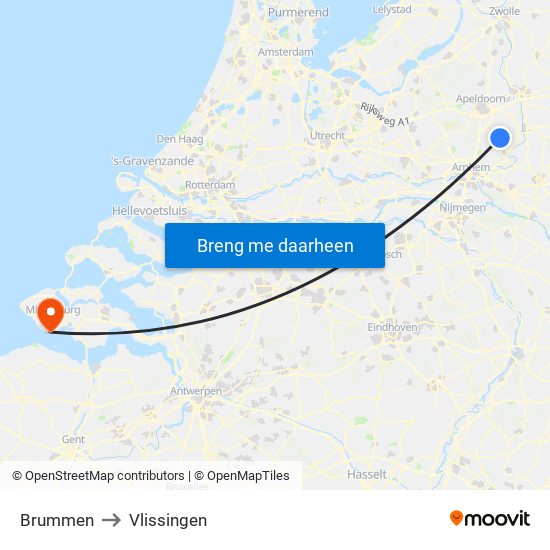 Brummen to Vlissingen map