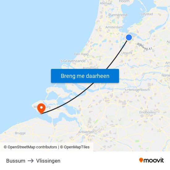 Bussum to Vlissingen map