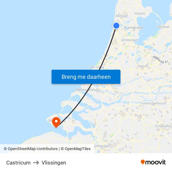 Castricum to Vlissingen map