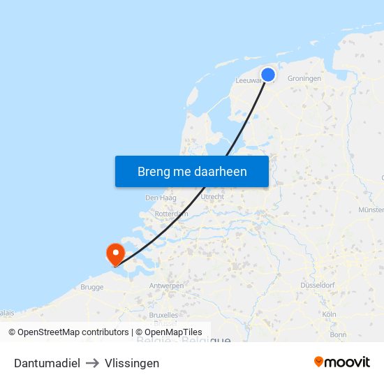 Dantumadiel to Vlissingen map