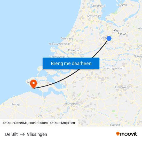 De Bilt to Vlissingen map