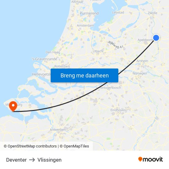 Deventer to Vlissingen map