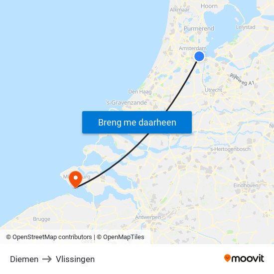 Diemen to Vlissingen map