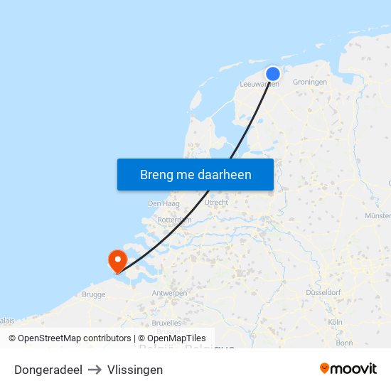 Dongeradeel to Vlissingen map