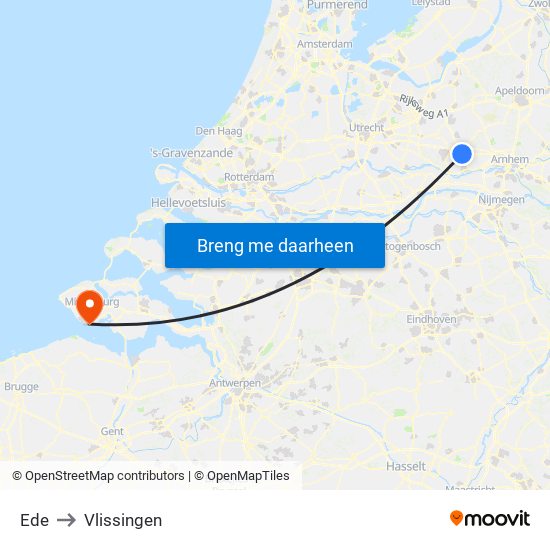 Ede to Vlissingen map