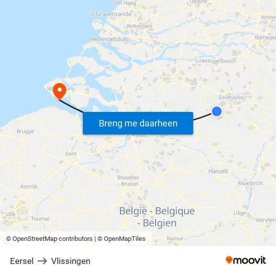 Eersel to Vlissingen map