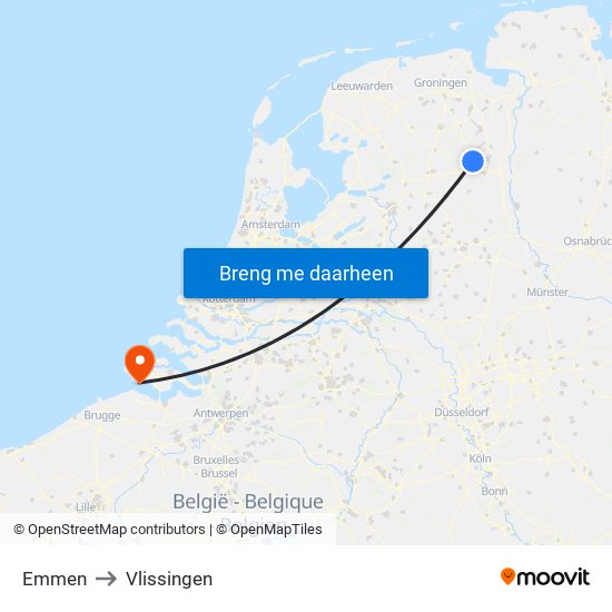 Emmen to Vlissingen map