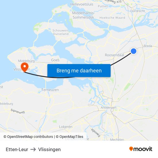 Etten-Leur to Vlissingen map