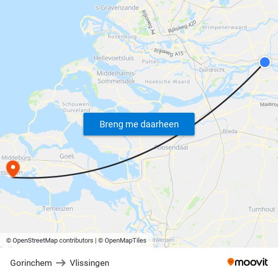 Gorinchem to Vlissingen map