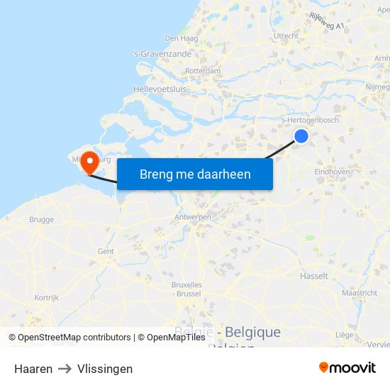 Haaren to Vlissingen map