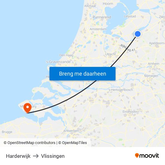 Harderwijk to Vlissingen map