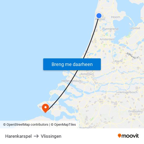 Harenkarspel to Vlissingen map