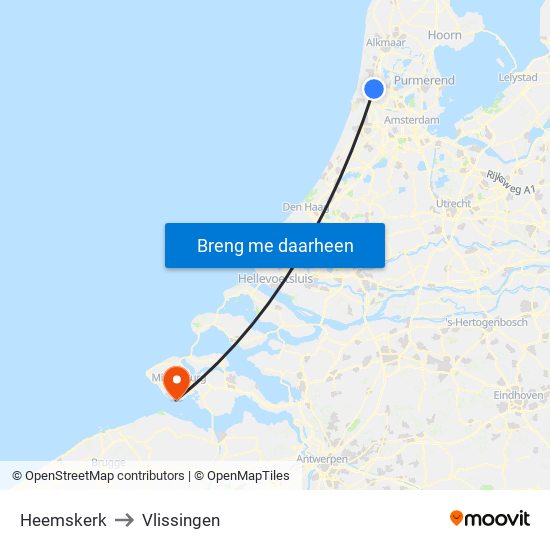 Heemskerk to Vlissingen map