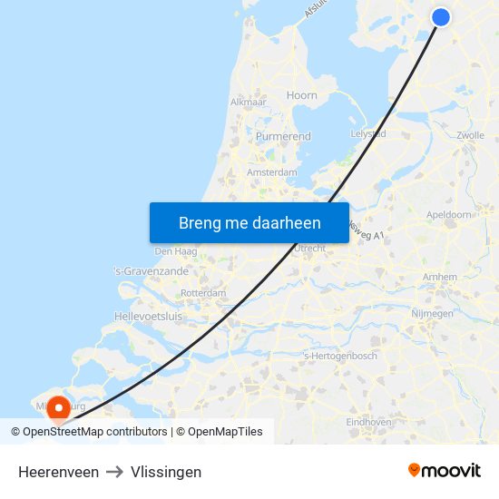 Heerenveen to Vlissingen map