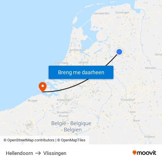 Hellendoorn to Vlissingen map